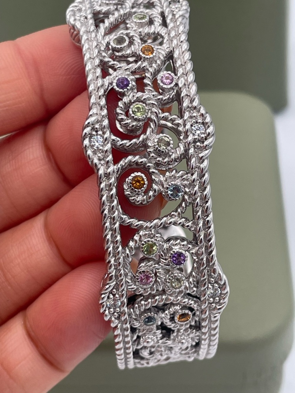Judith Ripka Sterling Silver 925 Multi Gemstone CZ Cuff Bracelet Heavy 66.6g - Picture 14 of 15